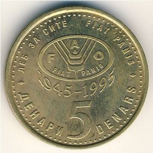 Macedonia Północna 5 Denar 1995 50. rocznica powstania F.A.O.