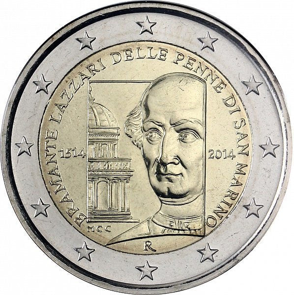 San Marino 2 euro 2014 500 rocznica śmierci Donata Bramantego