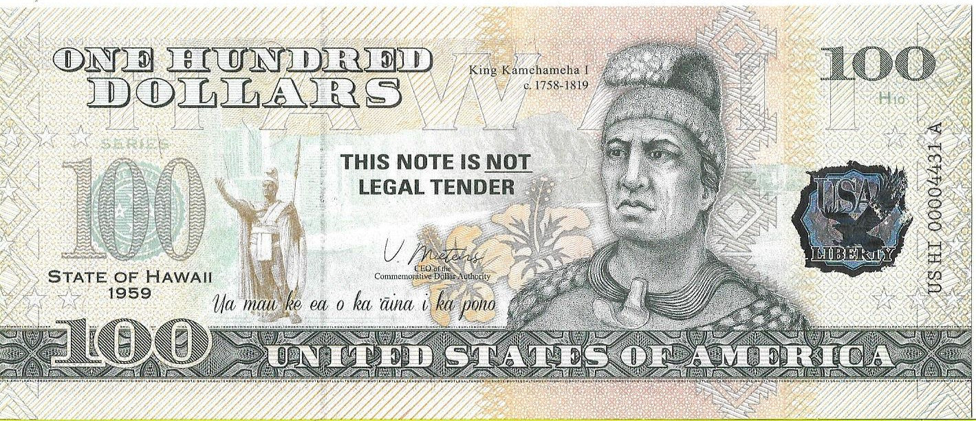 USA 100 Dolarów 2022 Hawaii Commemorative Dollar