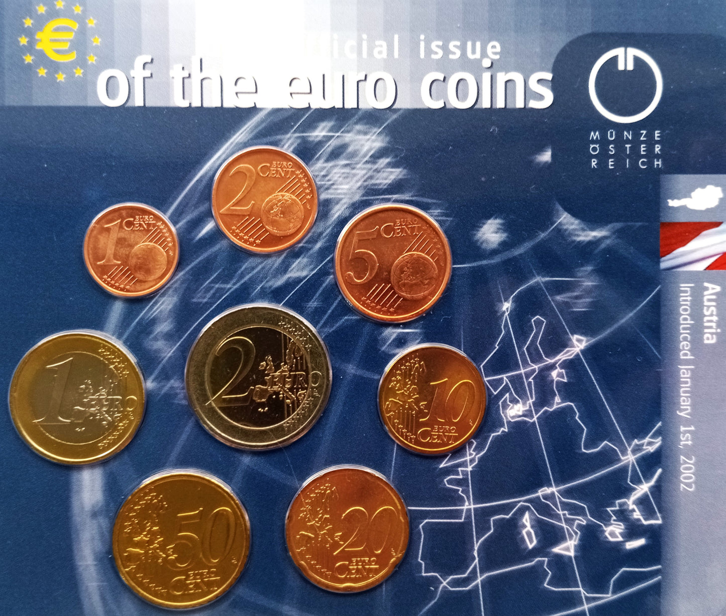 Austria 2002 zestaw monet 1 cent do 2 euro