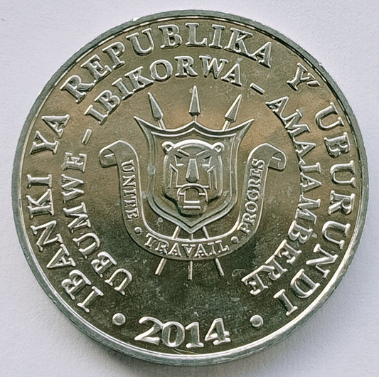 Burundi 5 Franków 2014  Dzioborożec pospolity - Bucorvus leadbeateri - Bucorve du Sud