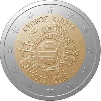 Cypr 2 euro 2012 10-lecie banknotów i monet euro (Cypr)