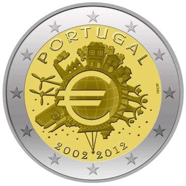 Portugalia 2 euro 2012 10-lecie banknotów i monet euro (Portugalia)
