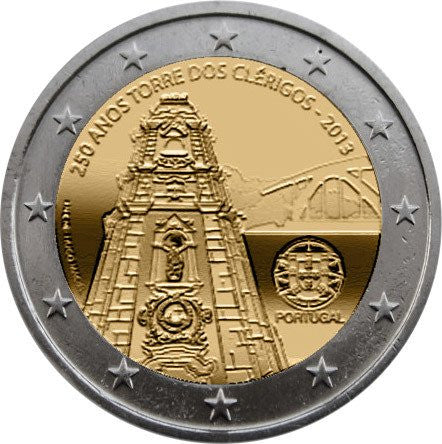 Portugalia 2 euro 2013 250 rocznica ukończenia budowy wieży Torre dos Clérigos