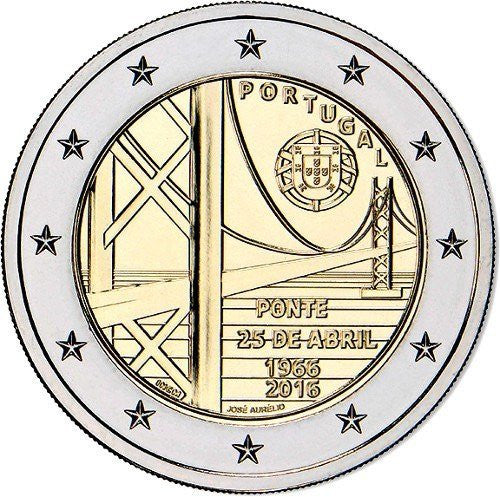 Portugalia 2 euro 2016 50 rocznica powstania pierwszego mostu nad estuarium rzeki Tag