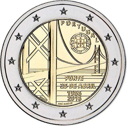 Portugalia 2 euro 2016 50 rocznica powstania pierwszego mostu nad estuarium rzeki Tag